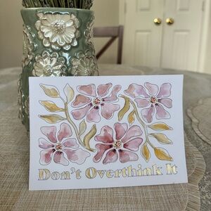 Floral watercolor hand painted Greeting Card with Pink and Yellow Flowers